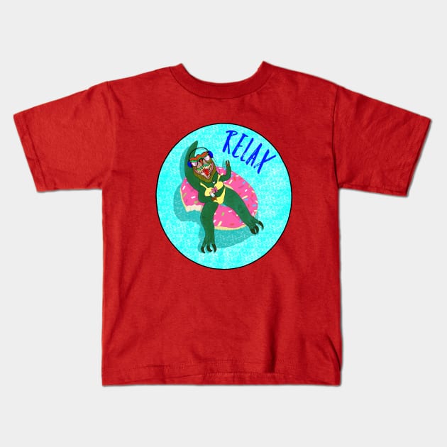 Relaxing Girl Tyrannosaurus Rex Dinosaur Kids T-Shirt by EmmaFifield